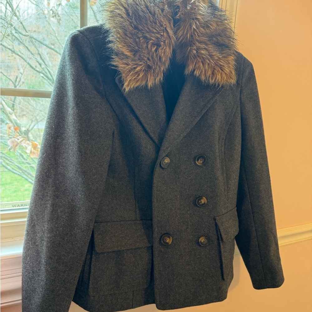 Tory Burch double breasted jacket with faux fur removable collar